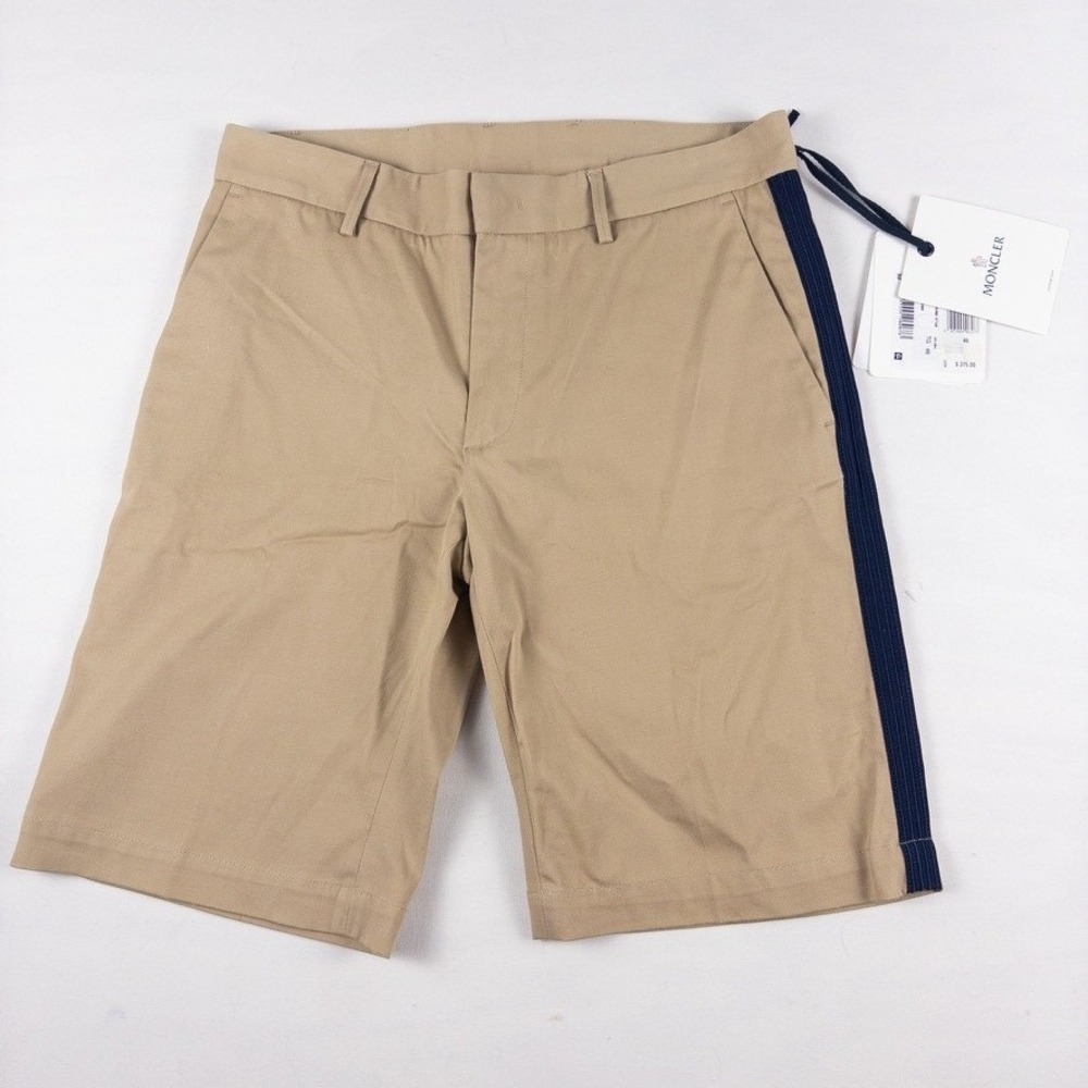 Moncler Bermuda Chino Shorts Mens 46 US 32 Khaki Navy Stripe Pantalone Luxury